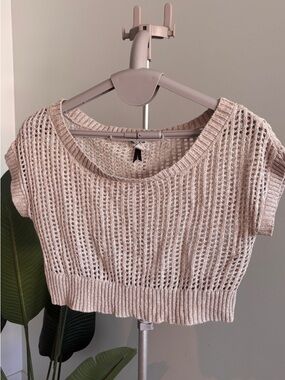 Dynamite Blush Open-Knit Short Sleeve Crop Top